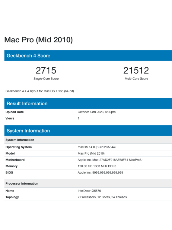 Mac Pro 5.1 ULTRA RAPIDE - Dual Xeon 3,46GHz  - Radeon Vega 8Go - 128Go - 4To