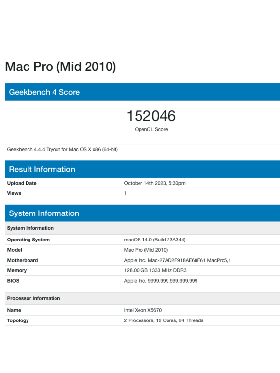Mac Pro 5.1 - 2x Xeon 3,46GHz  - Ram 128Go