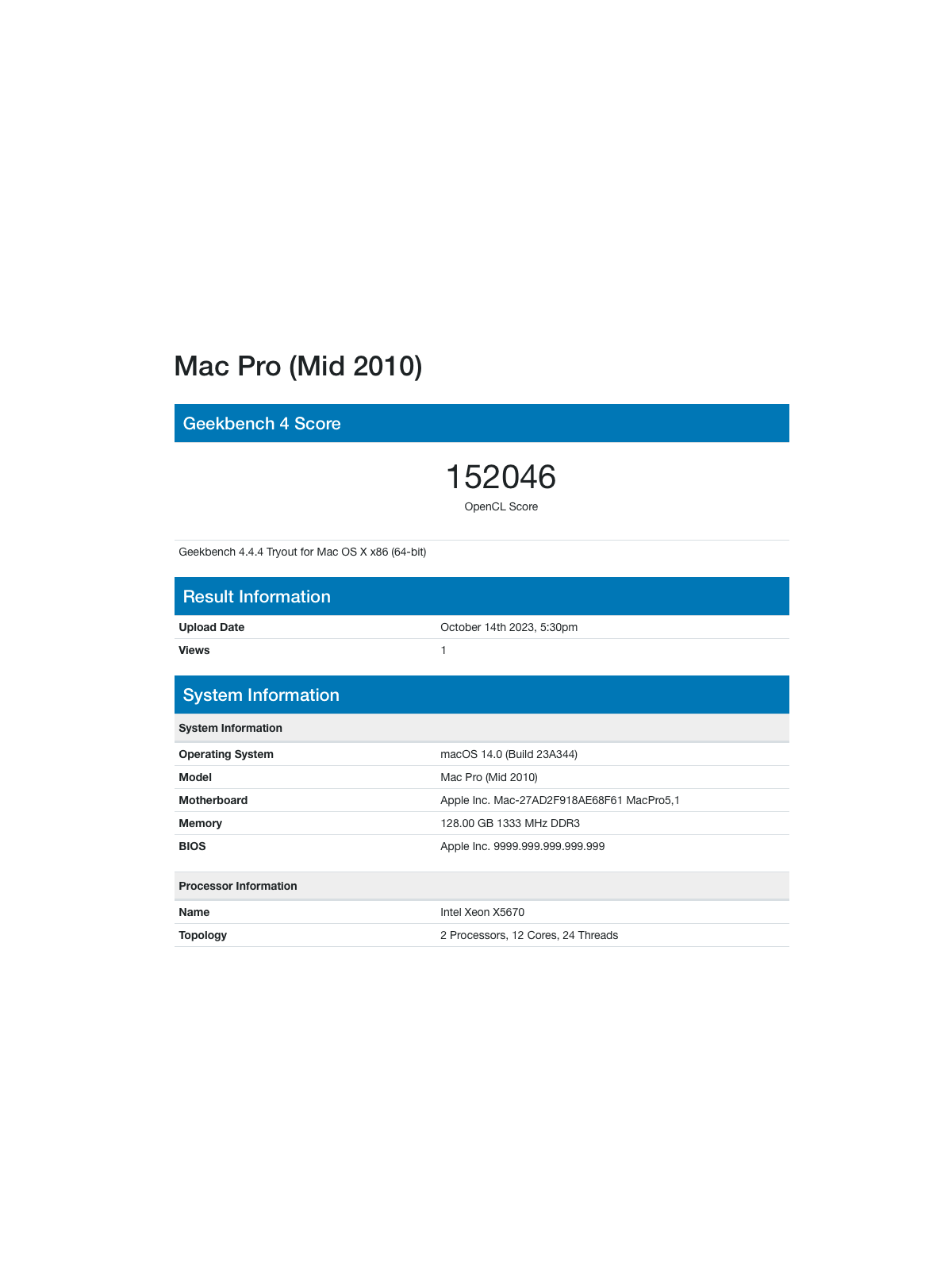 Mac Pro 5.1 - 2x Xeon 3,46GHz  - Ram 128Go